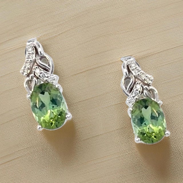 Metal Natural Tourmaline Diamond Earrings 14k White Gold 1.57 TCW Certified For Sale - Image 7 of 14
