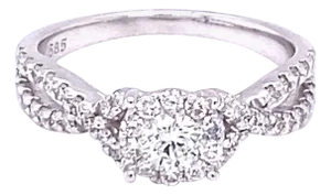 0.72 Carat Round Cut Diamond Bridal Cluster 14k White Gold Ring, Size 6.5