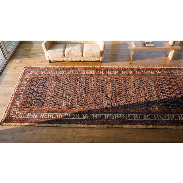 Jaw-Dropping Allover Design With Linear Rows of Boteh on Black Background Color Antique Persian Paisley Gallery For Sale - Image 9 of 11
