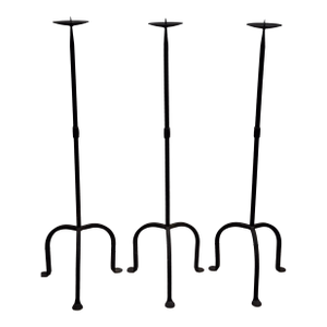 20th Century Forged Wrought Iron Floor Candle Holder