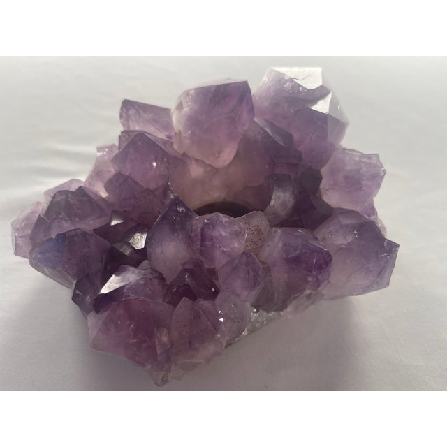 Natural Amethyst Crystal Cluster Votive Candle Holder For Sale - Image 4 of 5