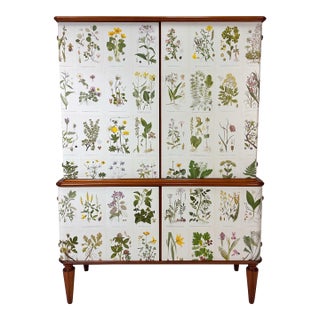 1950’s Swedish Cabinet With Nordens Flora Illustrations For Sale