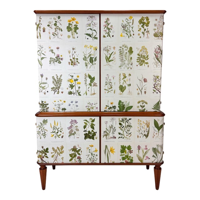 1950’s Swedish Cabinet With Nordens Flora Illustrations For Sale