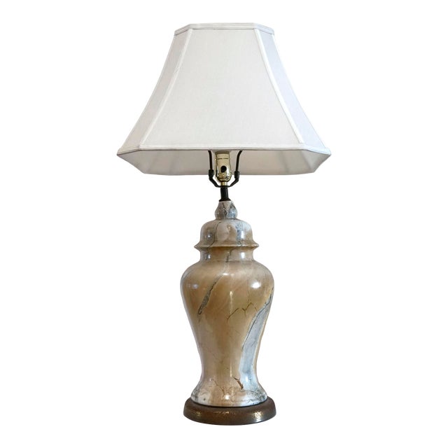 Vintage Mid 20th Century Marbelized Glass Table Lamp and Shade For Sale