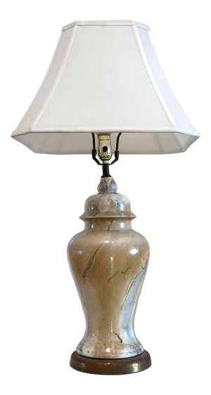 Vintage Mid 20th Century Marbelized Glass Table Lamp and Shade