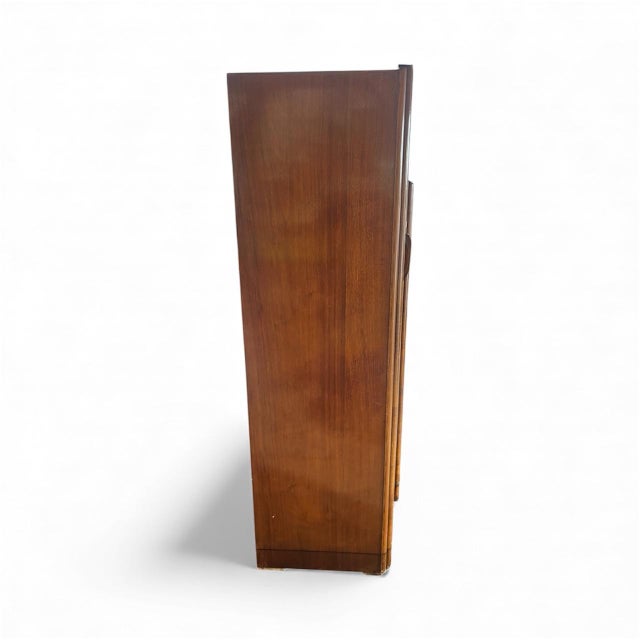 Brown 1930s English Art Deco Figured Walnut Armoire / Wardrobe Cabinet For Sale - Image 8 of 10
