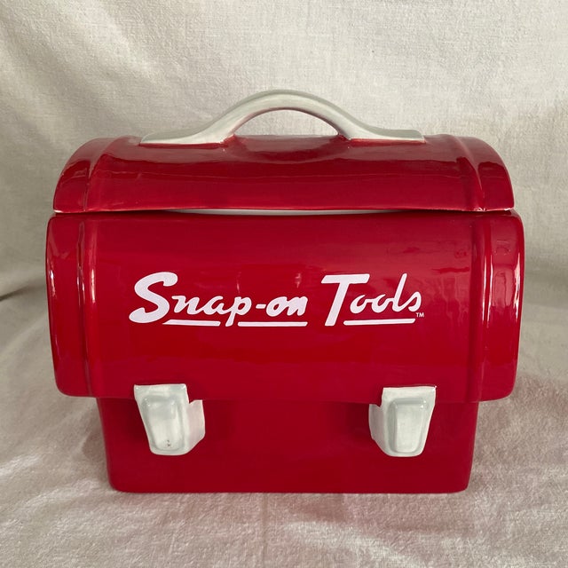 Red and White Snap-on Tools Ceramic Cookie Jar For Sale - Image 9 of 10