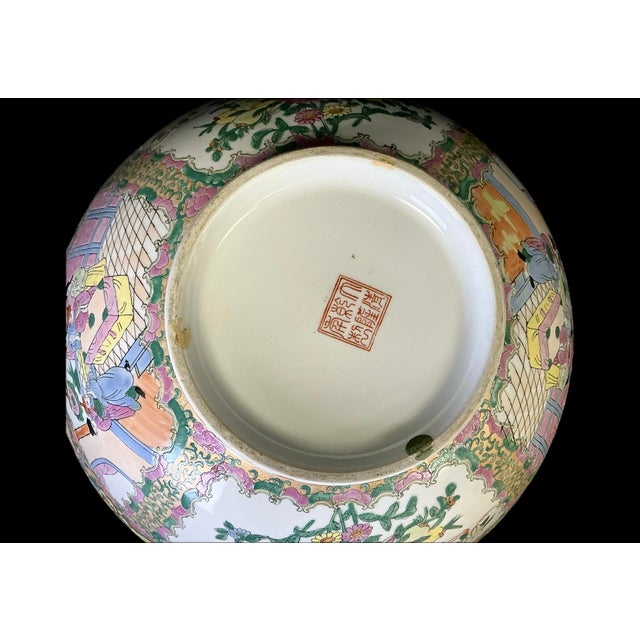 Rose 19th Century Large Chinese Famille Rose Medallion Porcelain Punch Bowl For Sale - Image 8 of 8