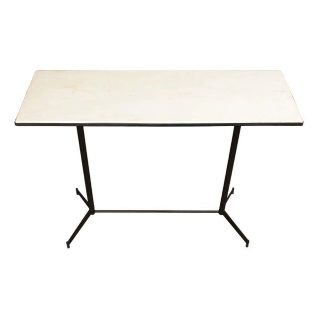 Mid Century Modern Industrial Marble Top Steel Console Bar Table For Sale