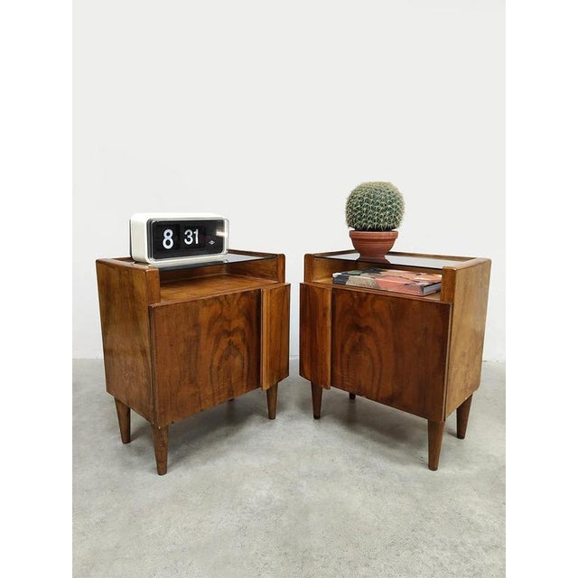 1930s Vintage Italian Teak Veneer Nightstands, Set of 2 For Sale - Image 5 of 7