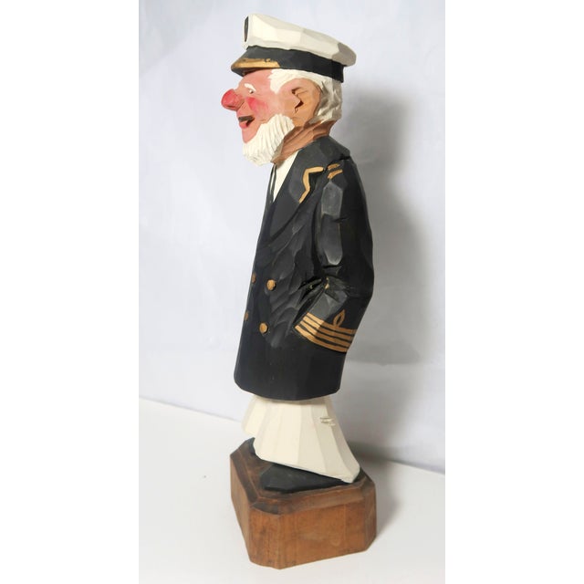 Al Davidson Mid 20th Century Original Signed Hand-Carved Hand-Painted Wood Sculpture "The Captain" - For Sale - Image 4 of 7