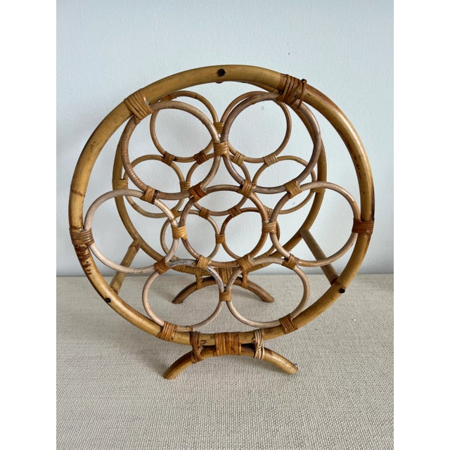 Rattan Bamboo Circular Round Wine Holder For Sale In Miami - Image 6 of 7