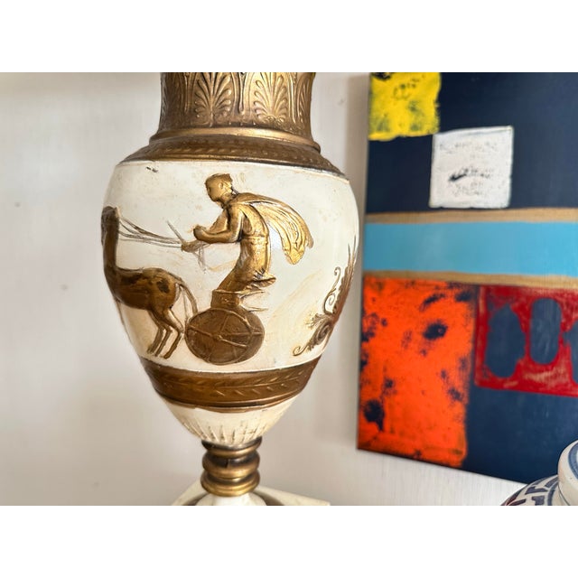 Ceramic Vintage Ceramic Greek Inspired Lamp Pair With Shades - a Pair For Sale - Image 7 of 11