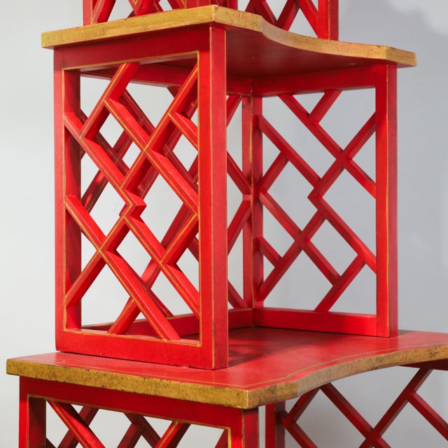 Vintage Chinoiserie Red Lacquer Duchess of Windsor Style Pagoda Etagere Cabinet For Sale - Image 12 of 18