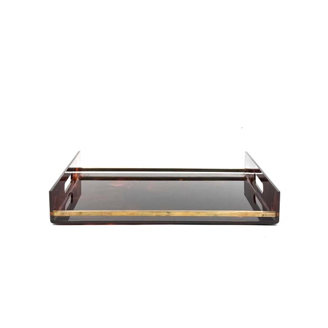 Hollywood Regency Brass and Tortoiseshell Lucite Tray, Italy 1970s For Sale - Image 6 of 10