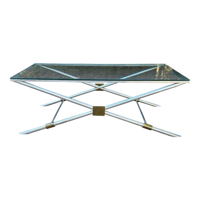 John Vesey v-41 X-Leg Aluminum Brass Coffee Table Mid Century Modern For Sale
