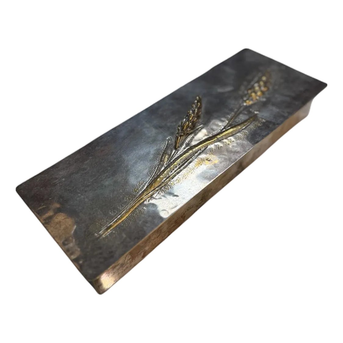 1970s Mid-Century Brass and Nickel Silver Relief Box With Wheat Motif ...