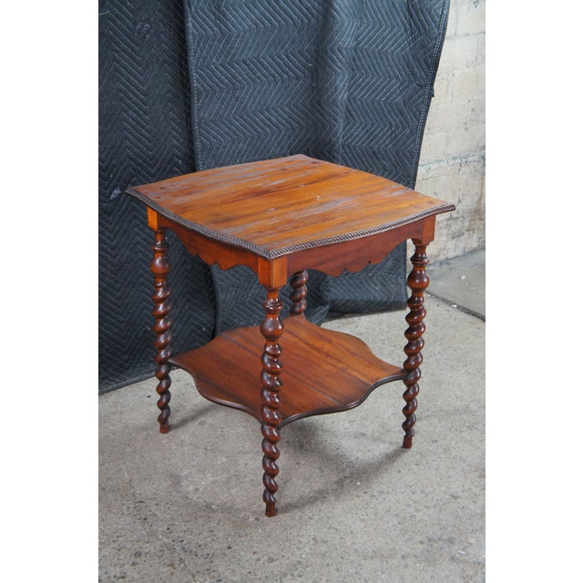 Early 20th Century Antique Victorian Mahogany 2 Tier Serpentine Barley Twist Parlor Table For Sale - Image 5 of 13