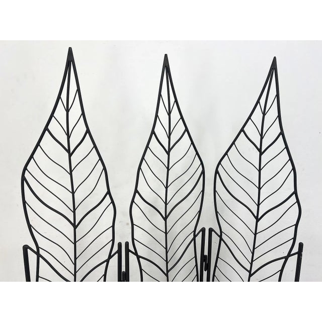 Mid-Century Modern 1970s Three-Panel Metal Folding Room Divider Screen With Leaf Motif For Sale - Image 3 of 9
