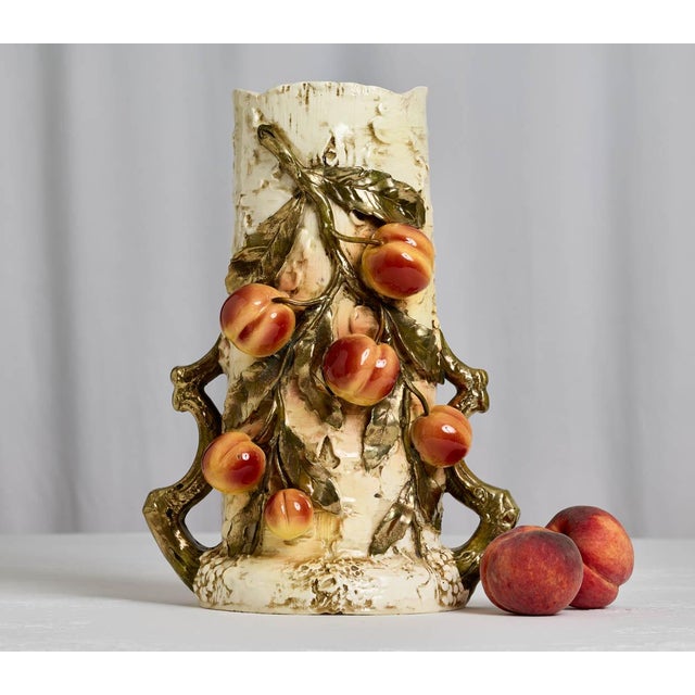 Exquisite huge Art Nouveau Josef Strnact Barbotine Majolica vase dating to the late 19th century. It was produced in Turn-...