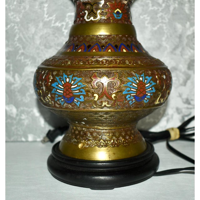 Vintage Champleve Japanese Style Electric Table Lamp For Sale - Image 10 of 13