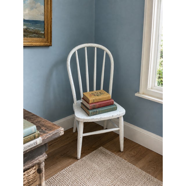 19th Century Antique Distressed White Hoop Back Windsor Side Chair For Sale - Image 9 of 10