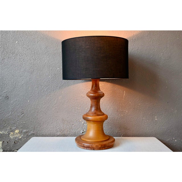 Beige Large Brutalist Wooden Table Lamp, 1970s For Sale - Image 8 of 8