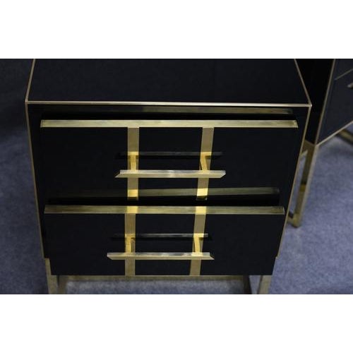 Wood Black Glass & Brass Bedside Tables by Justfurnituress, Set of 2 For Sale - Image 7 of 11