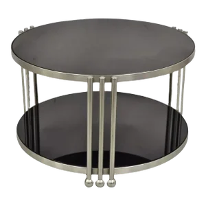 Vintage Art Deco Style Steel and Smoked Glass 2 Tier Round Coffee Table