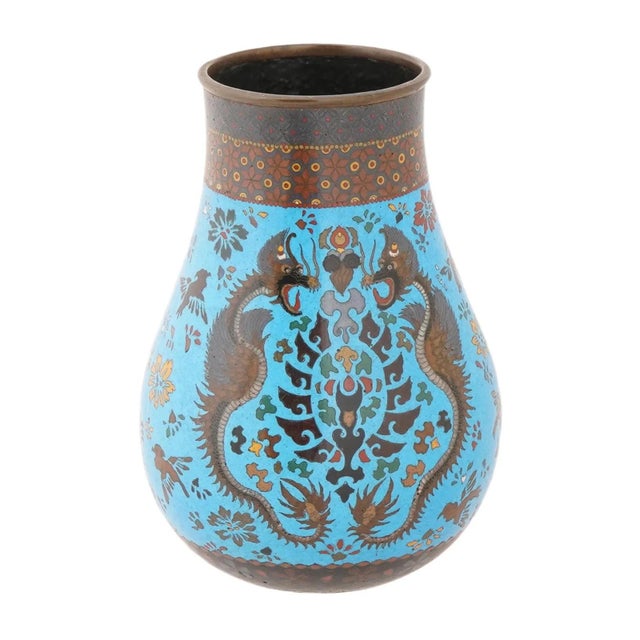 Japanese Antique Japanese Cloisonne Enamel Vase W Dragon Motif For Sale - Image 3 of 6