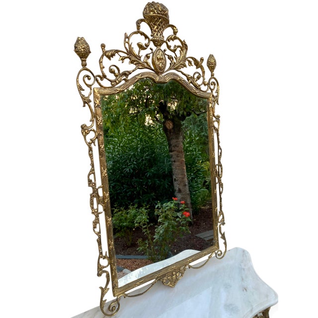 1920s Louis XV Rococo Style Brass Console and Mirror, 1920s, Set of 2 For Sale - Image 5 of 8