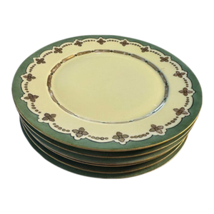Antique Gda Limoges Luncheon Plate Green/Gold Set of 6