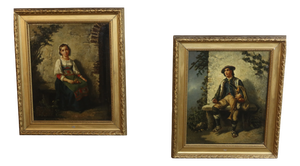 A. Léonard, Untitled, 1800s, Oil on Canvas, Framed, Set of 2