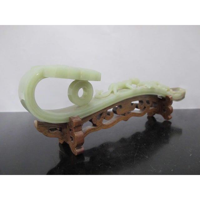 Chinese Carved Jade Ruyi Scepter With 2 Dragons on Custom Stand For Sale - Image 11 of 14