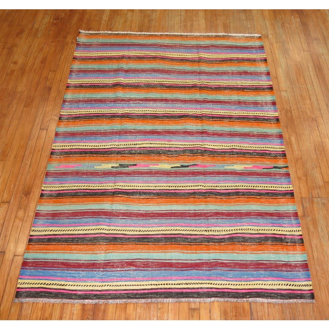 Zabihi Collection Striped Turkish Kilim For Sale - Image 4 of 8