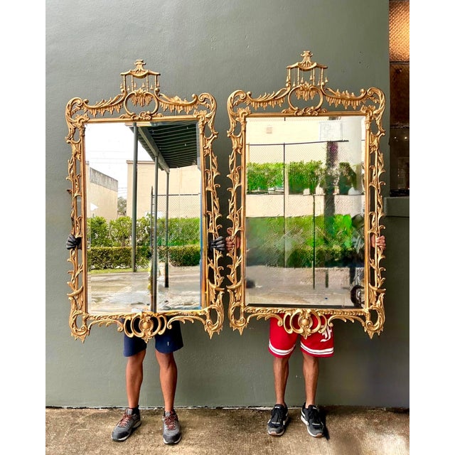 Gold Vintage Gilt Tipped Pagoda Mirrors - A Pair For Sale - Image 8 of 12