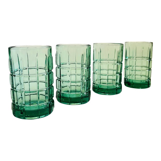 Gridded Tumblers - Set of 4 - Anchor Hocking Tartan For Sale