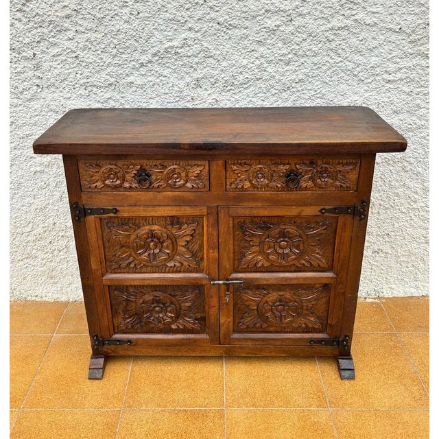 1930s Spanish Rustic Castilian Carved Wood Cabinet, 1930s For Sale - Image 5 of 18