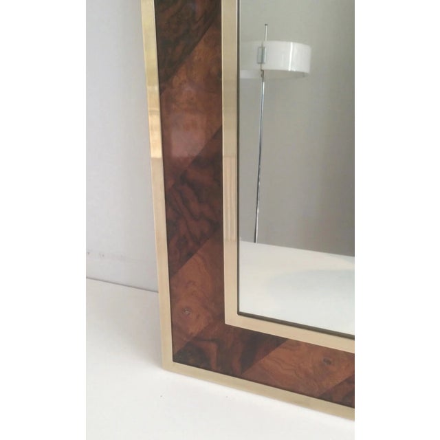 Wood Mirror Made of a Burr Walnut Marquetry and Brass, circa 1960 For Sale - Image 7 of 13