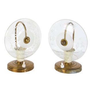 Mid-Century Modern Murano Glass and Brass Bedside Lamps, Italy, 1940s, Set of 2 For Sale