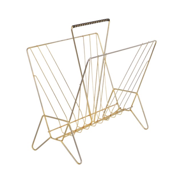 Gold Vintage Wire Metal Magazine Rack, 1960s For Sale - Image 8 of 15