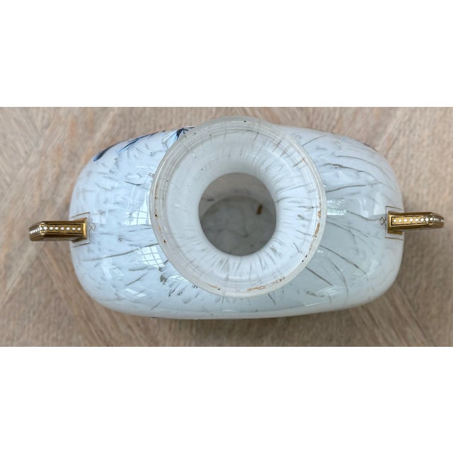 White Pilgrim Vase, Blue & White Botanical Enamel, Circa 1890 For Sale - Image 8 of 11