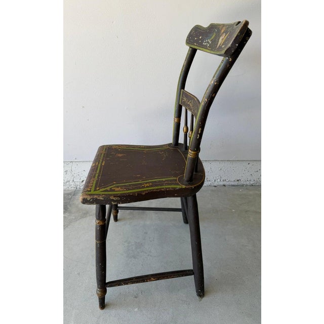 Wood Pair of 19th Century Wooden Plank Seat Chairs With Original Stencil Work For Sale - Image 7 of 12