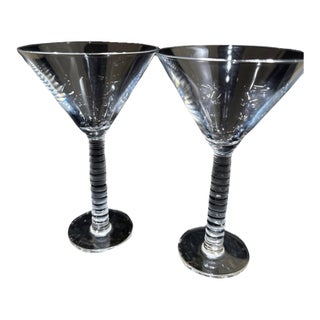 Vintage Salviati Graffiati Cut Stem Martini Glasses, Set of 2, 1990s Murano For Sale