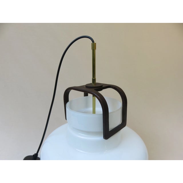 Scandinavian Glass, Wood, and Brass Ceiling Lamp, 1960s For Sale - Image 10 of 15