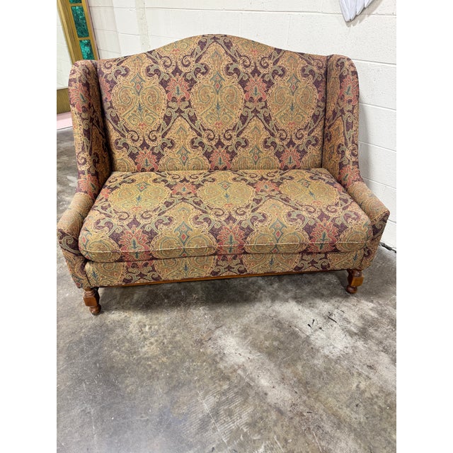 Brown Vintage Ethan Allen Paisley Settee For Sale - Image 8 of 8