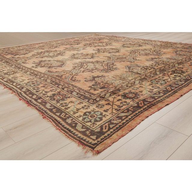 Peach Antique Turkish Oushak Rug, 11'09 X 11'02 For Sale - Image 8 of 10