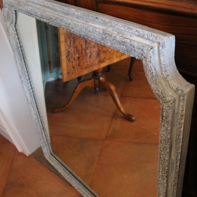 Wood French Grey Painted Carved Oak Pier Mirror / Over Mantel Mirror For Sale - Image 7 of 16