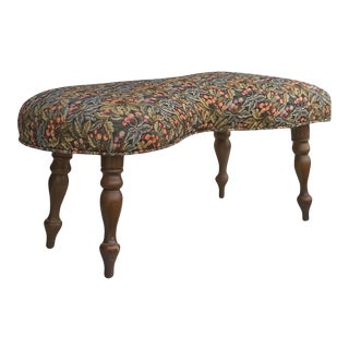 Vintage Traditional Farmhouse Cobblers Bench Footstool W/ Foliage Upholstery For Sale