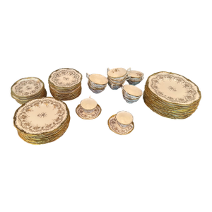 1950s Set of 58 Royal Cauldon "King's Plate" Bone China in Gold and White